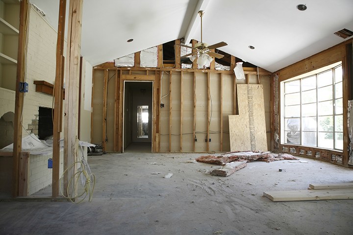 Interior reconstruction with exposed wall framing