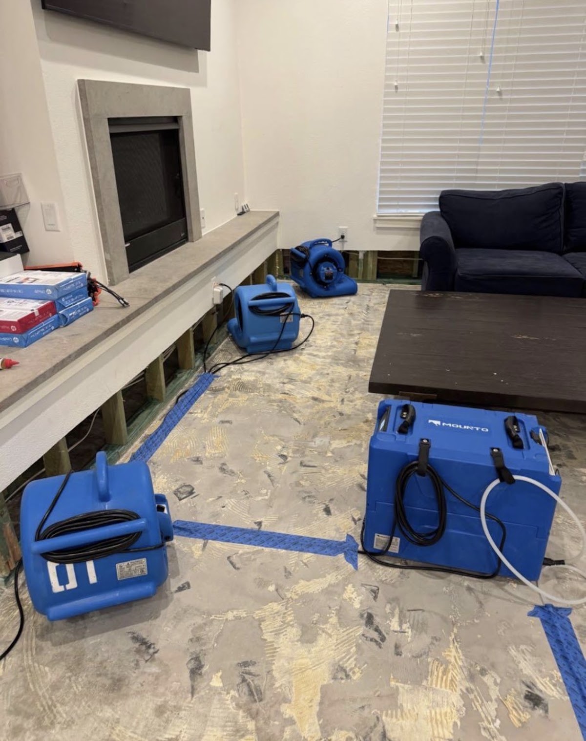 Drying equipment set up in a living room