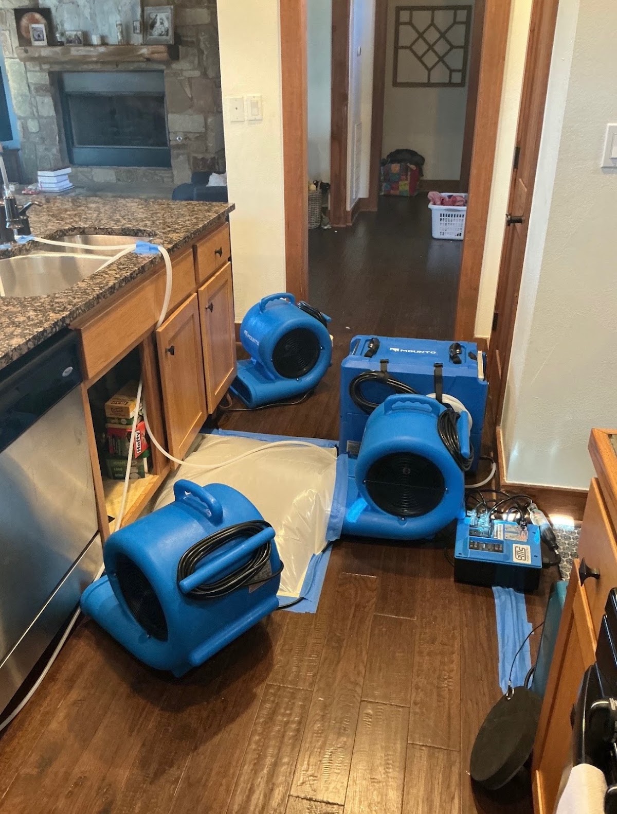 Innovation Blue drying equipment at a water-damaged kitchen