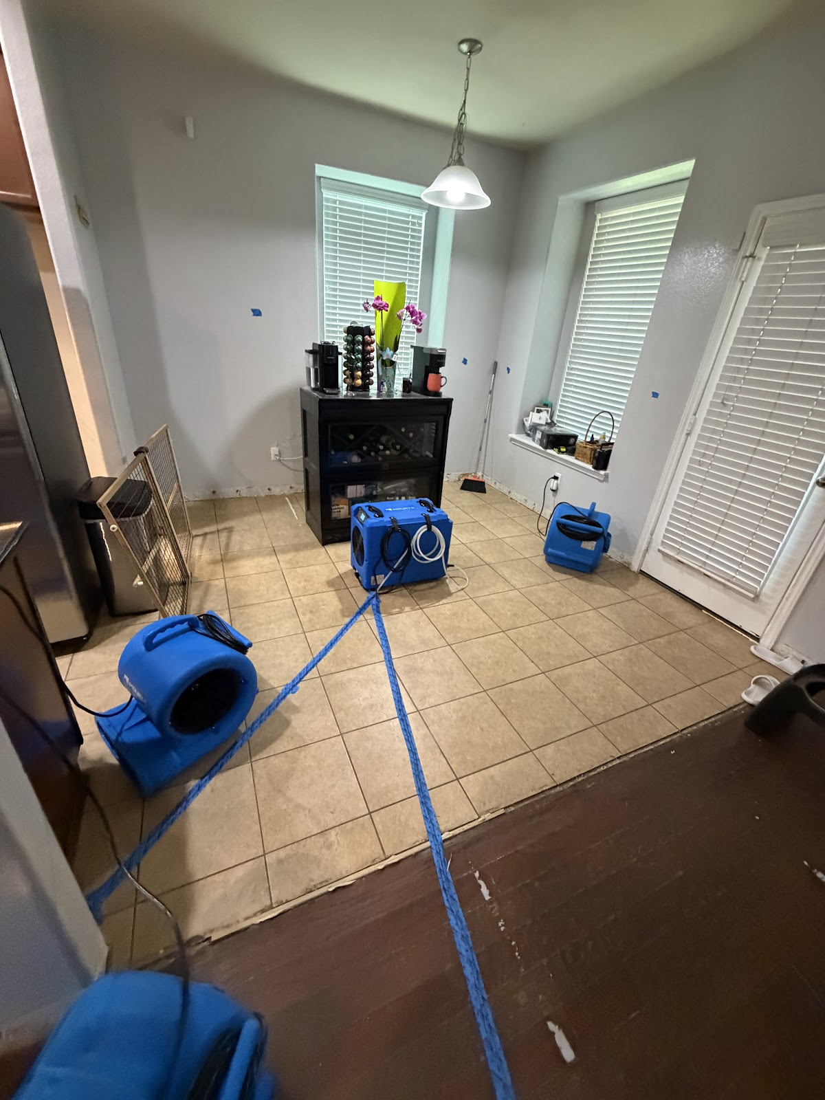 Drying equipment on a tiled floor